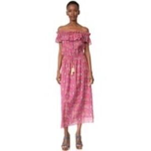 FIGUE Womens Floral Print Pink Cold Shoulder Waist Tie Tassel Maxi Dress Size XS